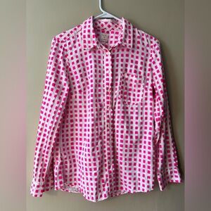 Gap sz Small 💯 cotton pink and white window pane checked button down shirt.